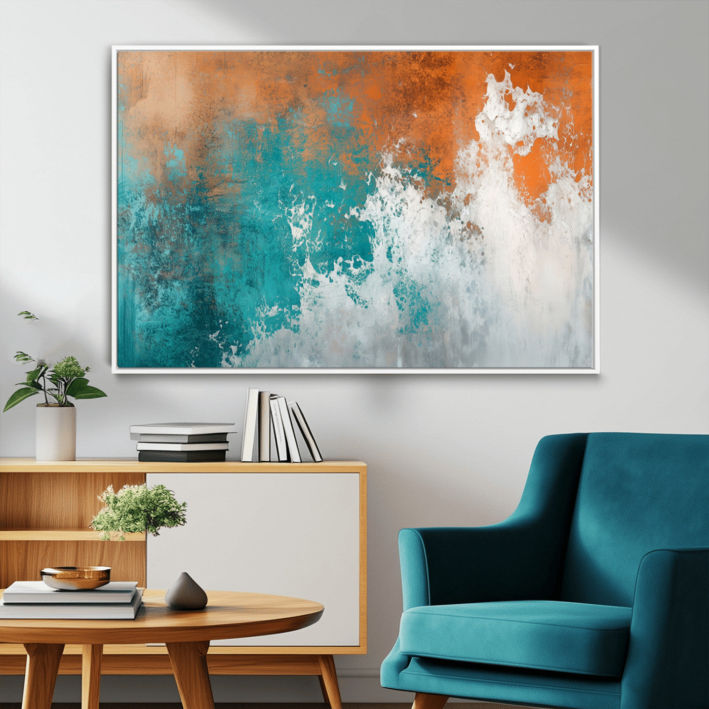 MGV-FC-36X24 - Vintage Abstract Print - Bold Teal and Orange Canvas Wall Art - Retro-Vintage Abstract Orange Canvas