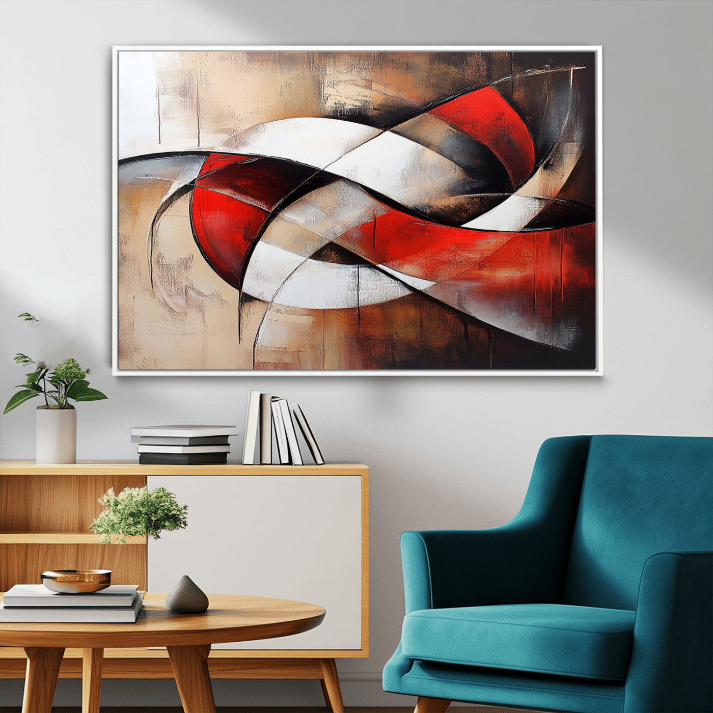 MGV-FC-36X24 - Abstract Wall Art - Modern Red and White Canvas Wall Art Print - Bold Geometric Abstract Canvas for