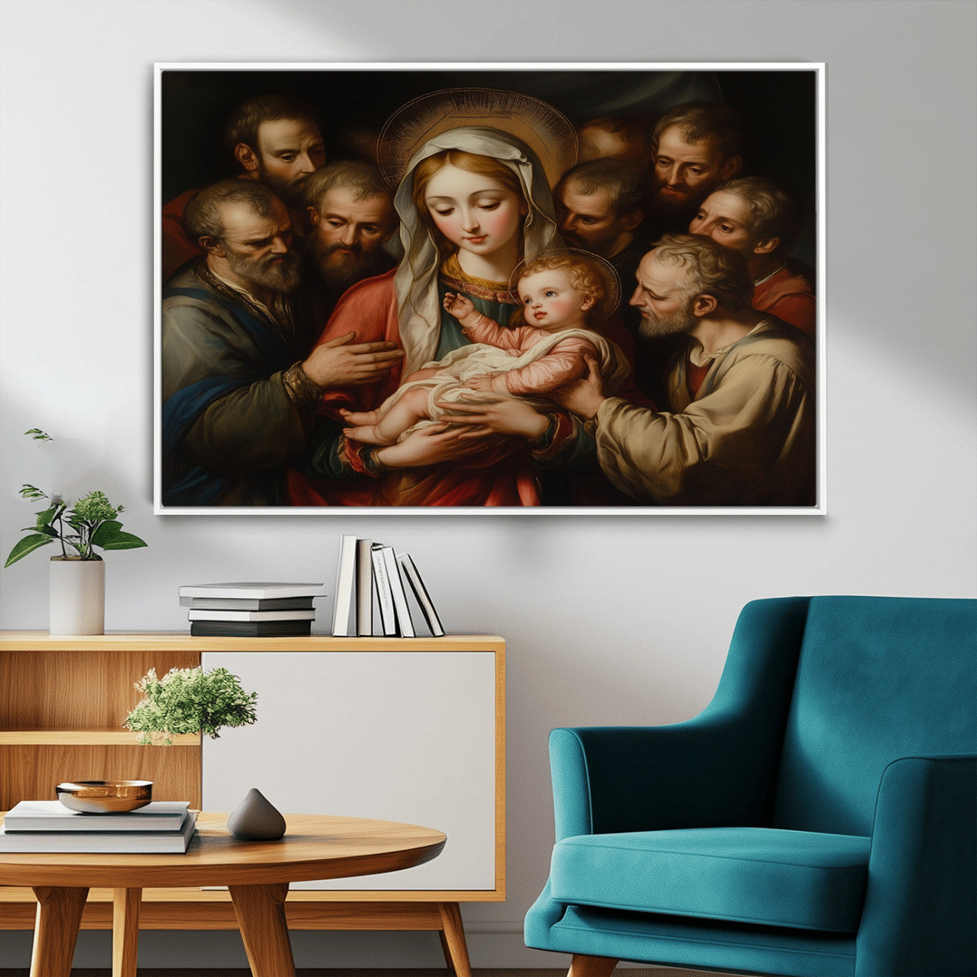 MGV-FC-36X24 - Religious Canvas Wall Art Print - Madonna and Child with Apostles Art Print - Classic Christian