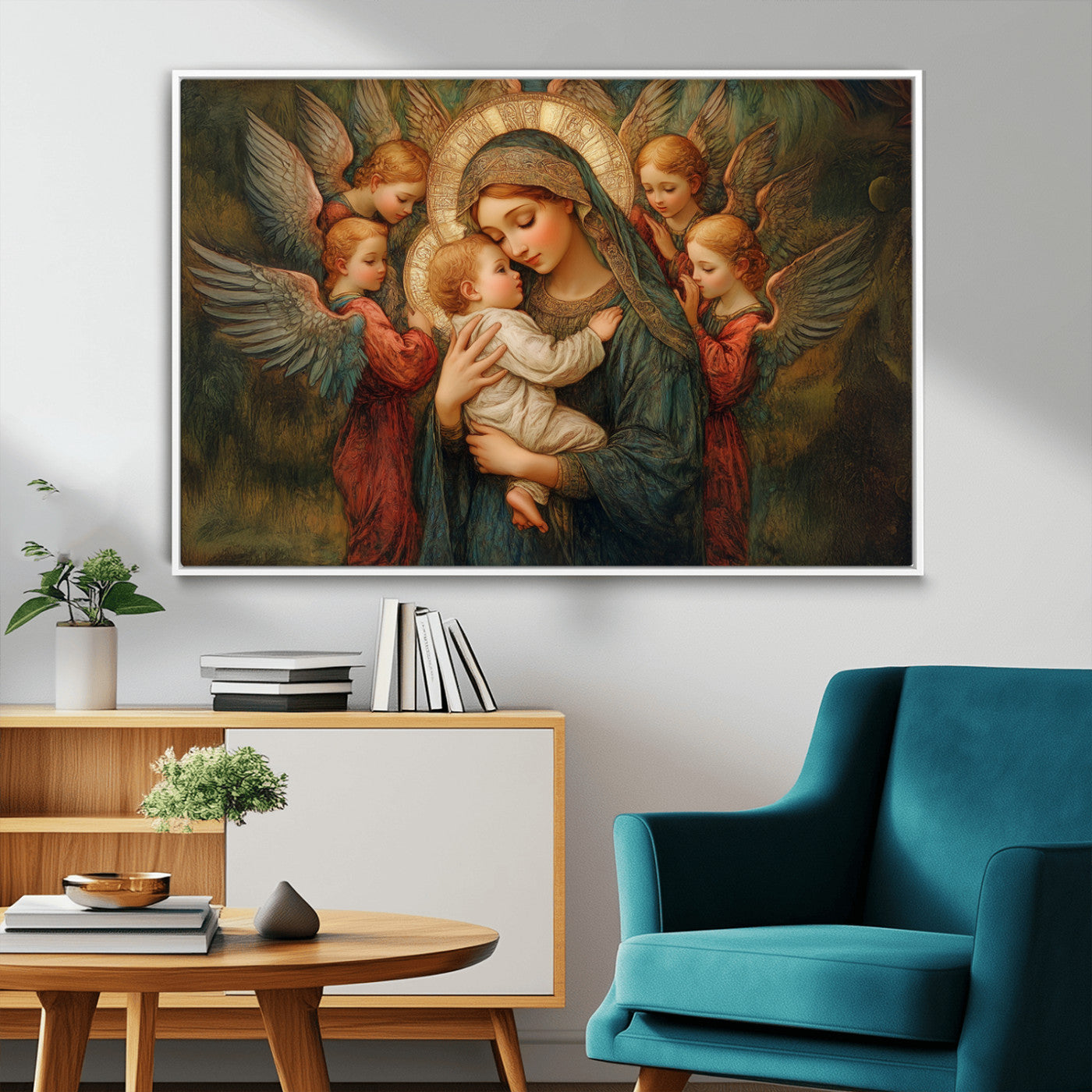 MGV-FC-36X24 - Mary Jesus Canvas Wall Art Print - Madonna and Child with Angels Art Print - Classic Christian