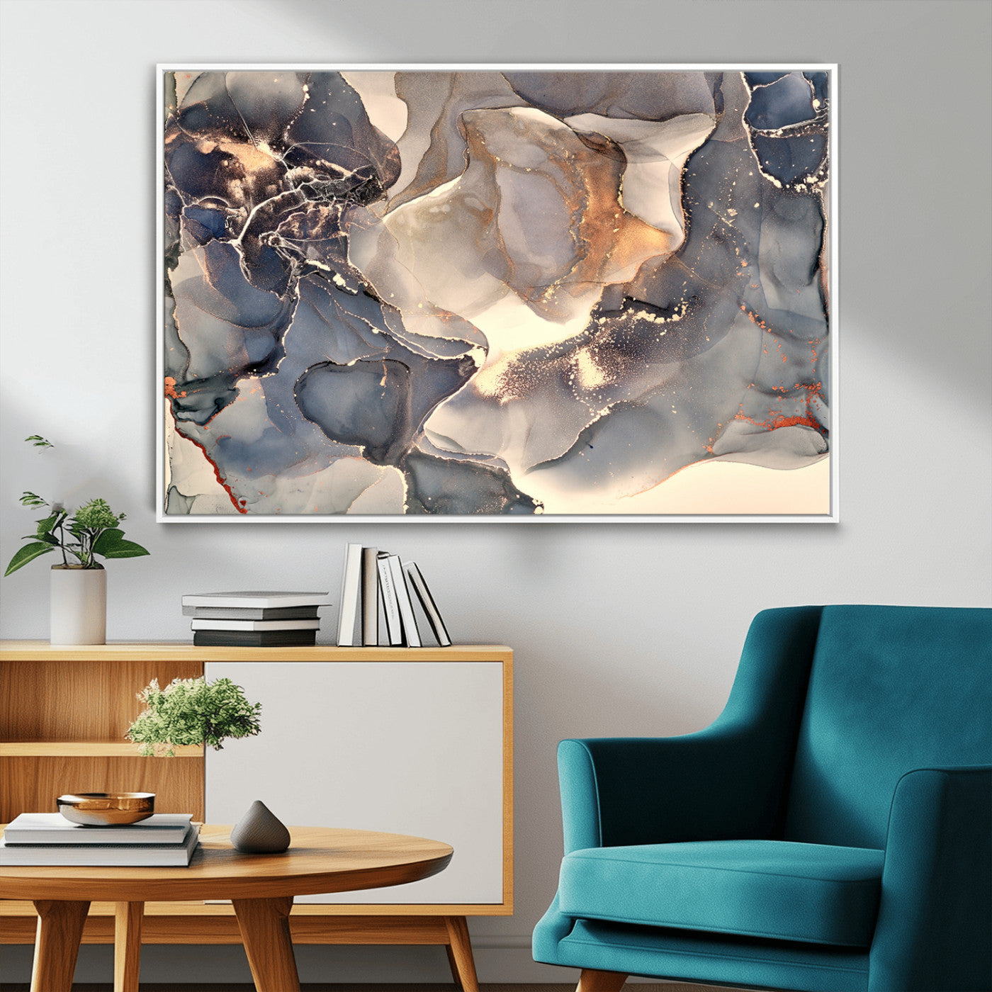 MGV-FC-36X24 - Abstract Blue and Gold Wall Art - Fluid Ink Artwork - Modern Luxury Wall Decor for Contemporary
