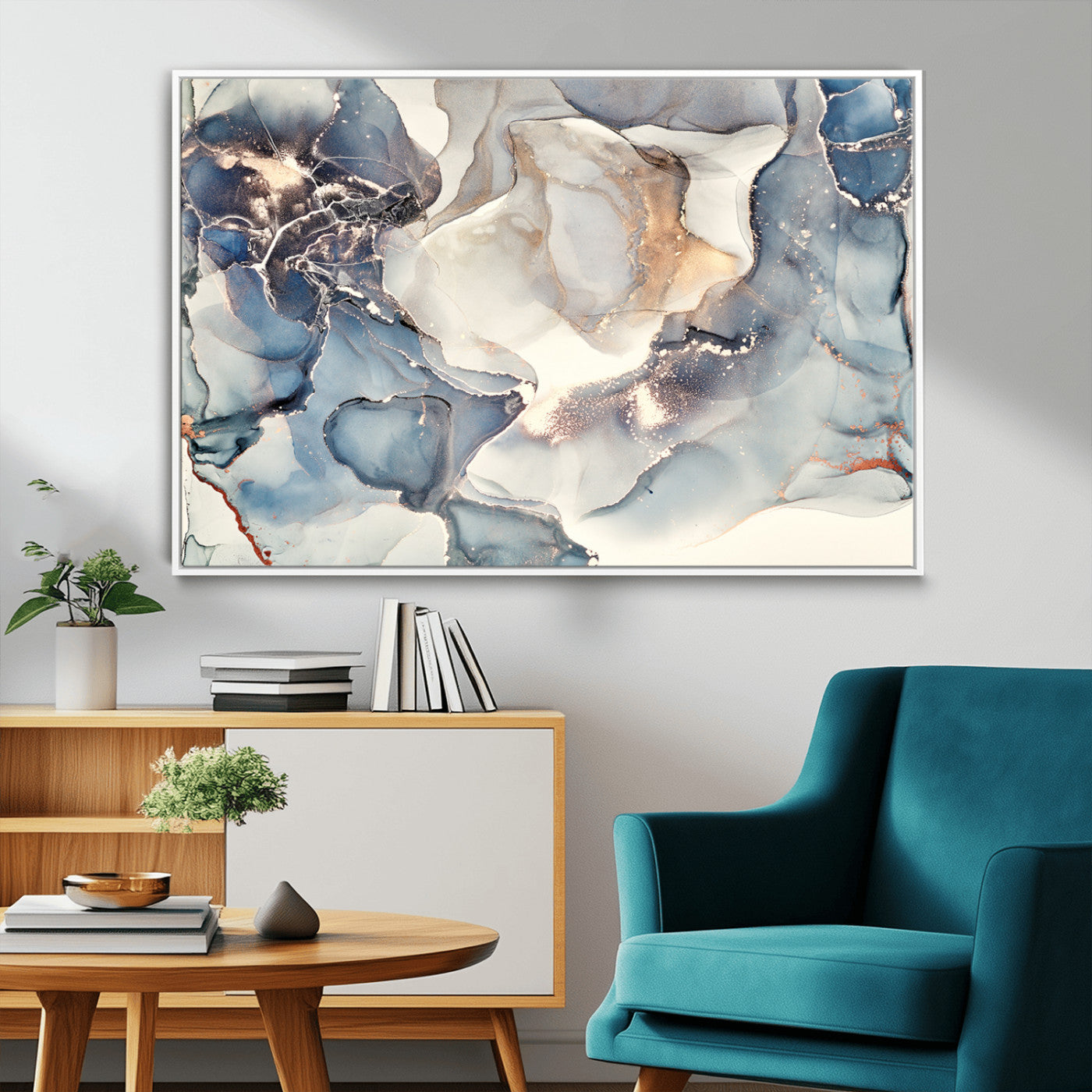 MGV-FC-36X24 - Abstract Blue and Gold Canvas Wall Art - Fluid Ink Artwork - Modern Luxury Wall Decor for Contemporary Interiors