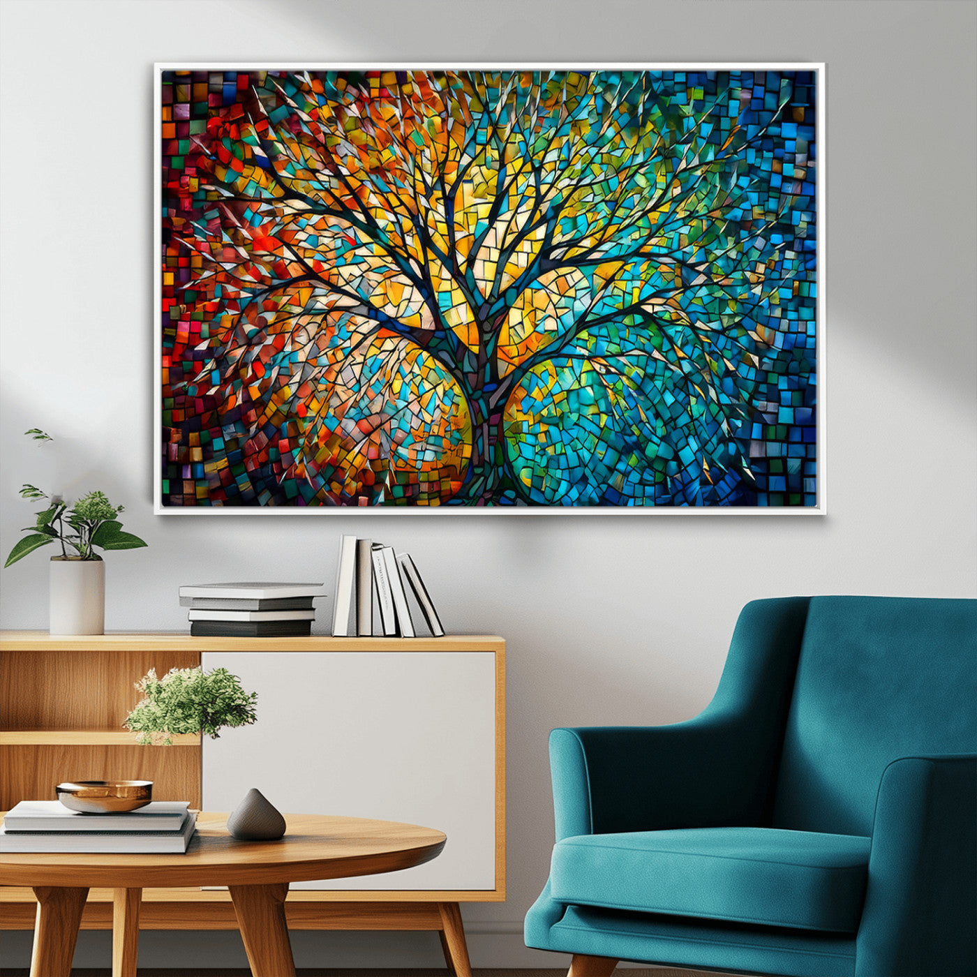 99325-MGV-FC-36X24_White-Yggdrasil Tree of Life Wall Art Print Canvas | Mosaic Style 3-Panel Canvas Print