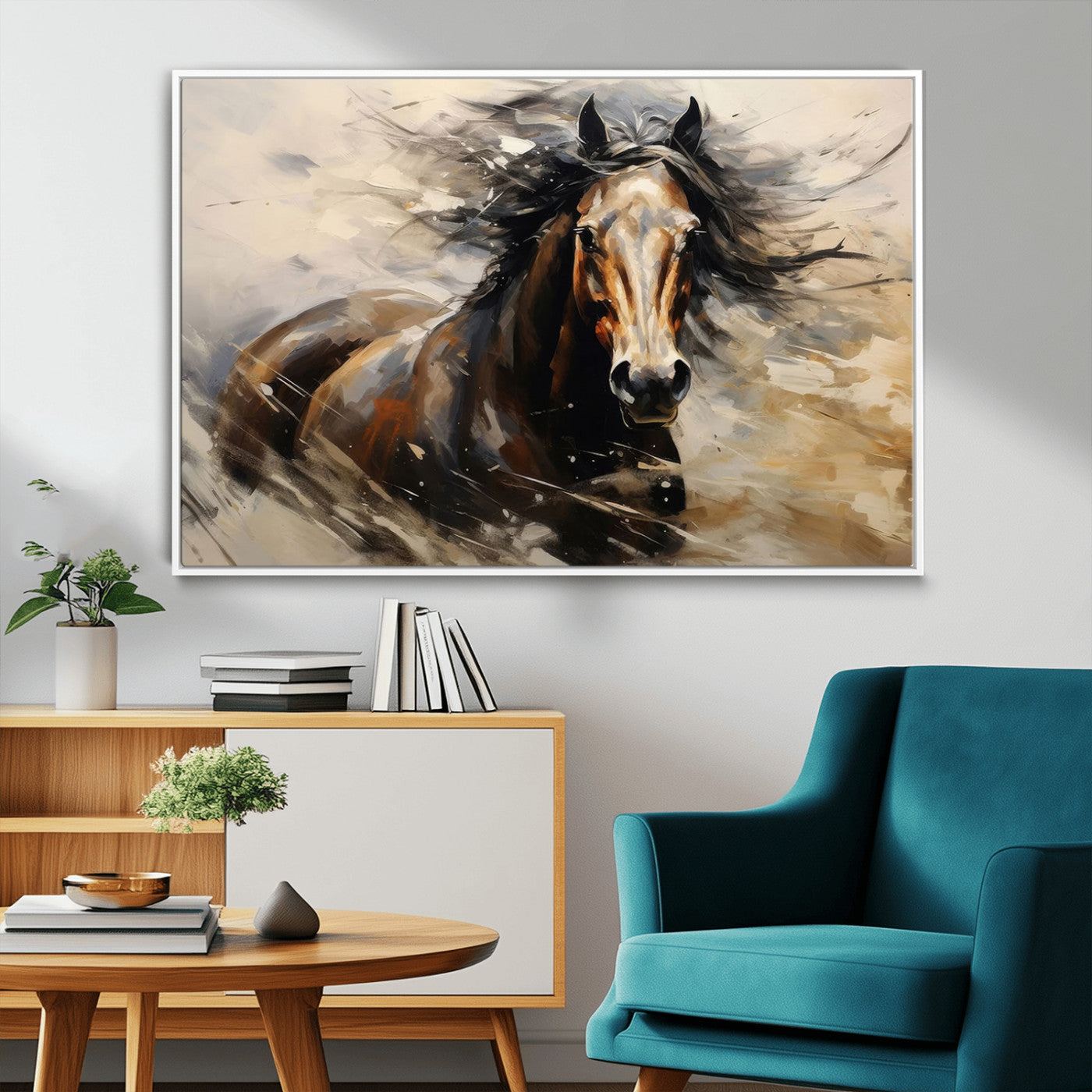 MGV-FC-36X24 - Abstract Wall Art Horse Print - Large Western Horse Canvas - Farmhouse Woodland Wall Art - Framed