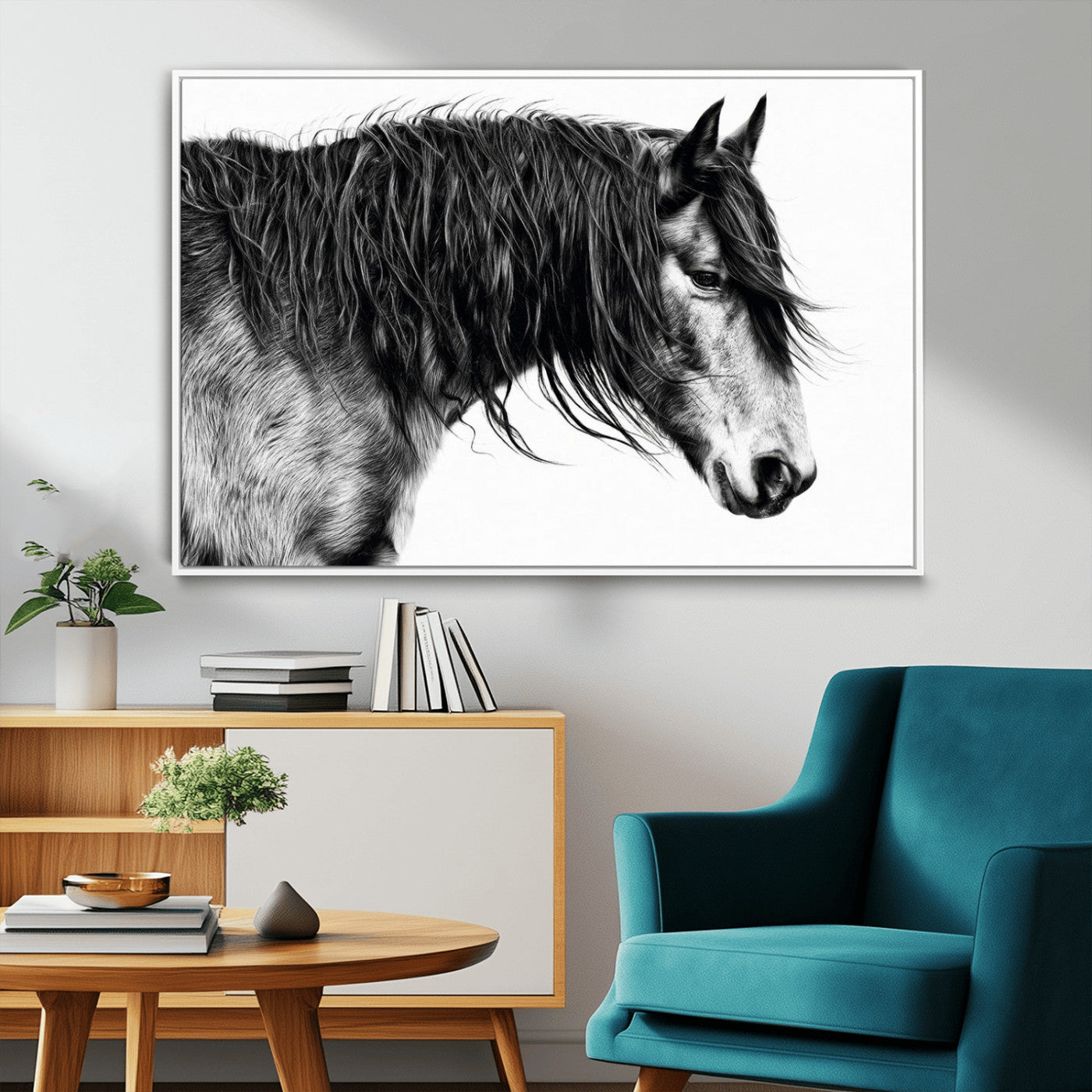 MGV-FC-36X24 - Black Horse Wall Art Canvas Print for Farmhouse Decor and Woodland Decoration