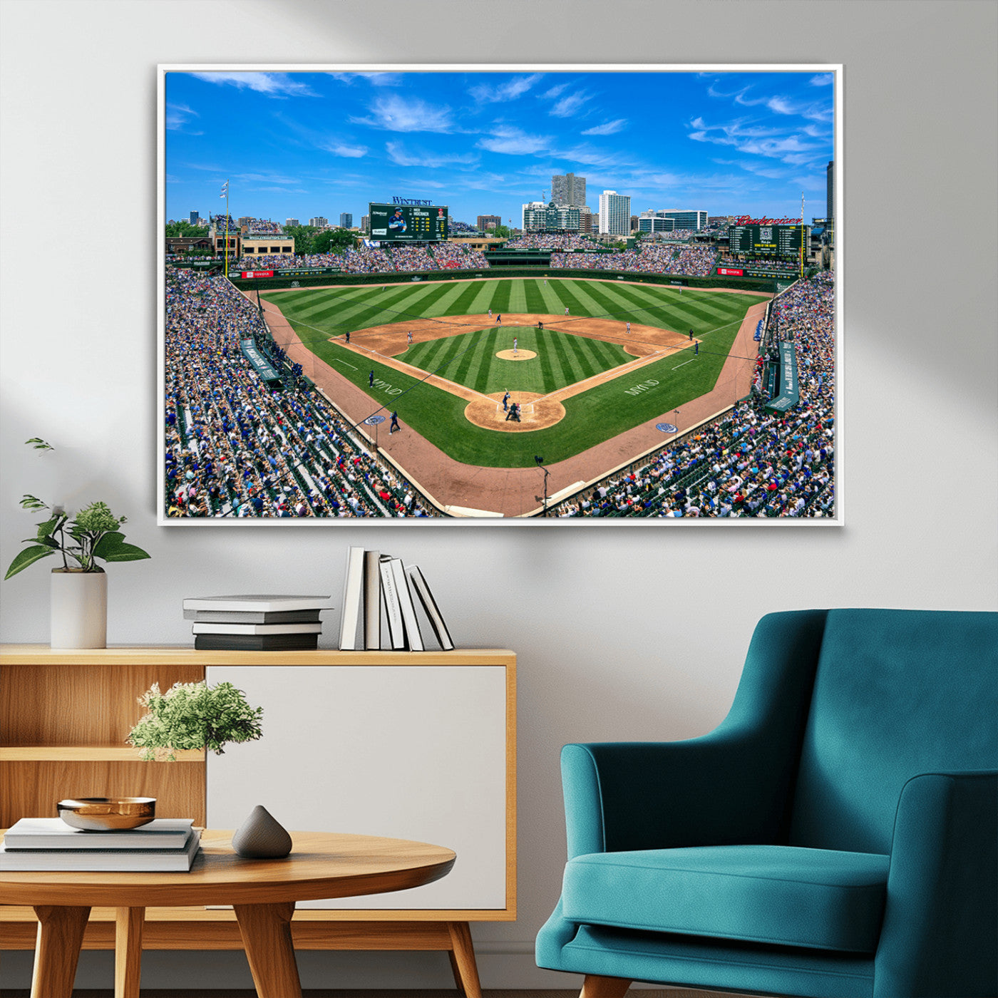 MGV-FC-36X24 - Framed Wrigley Field Chicago Cubs Print, Panoramic Multi Piece Canvas Wall Art - Iconic Baseball