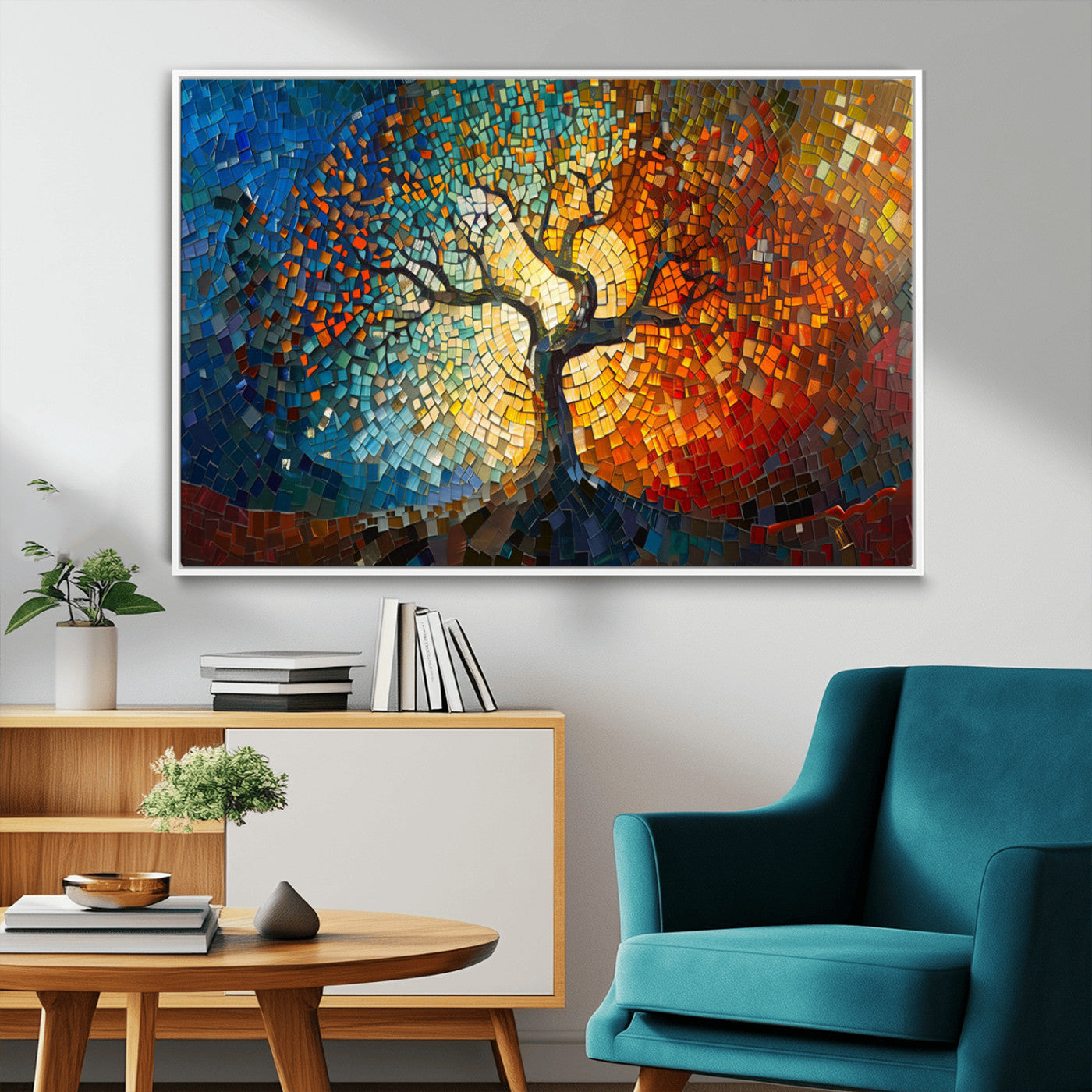MGV-FC-36X24 - Mosaic Tree Canvas Wall Art Canvas Print – Vibrant Stained Glass-Inspired Tree of Life - Ready to