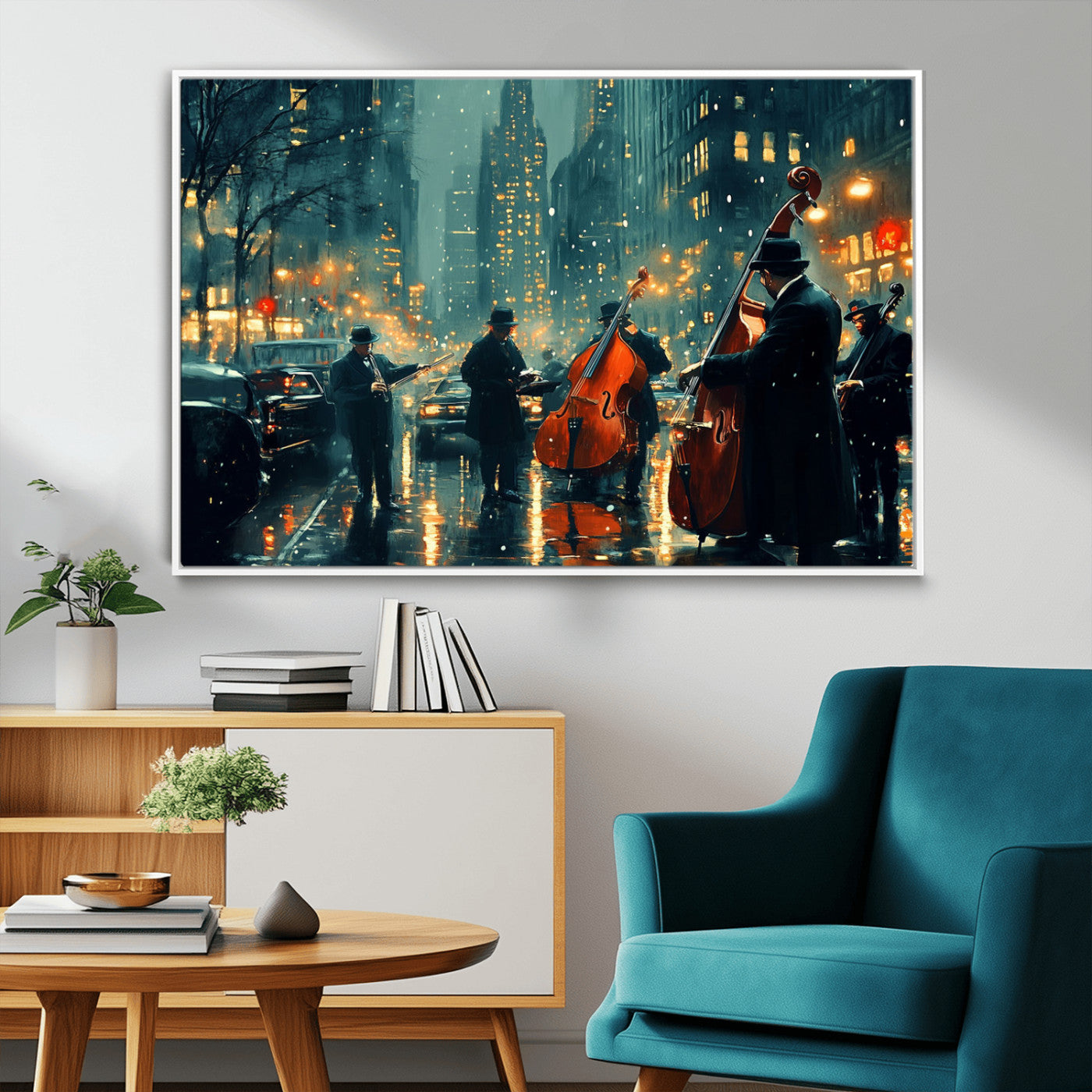 MGV-FC-36X24 - African American Jazz Art Print - Framed Abstract Music Canvas - Colorful Instrument Poster for