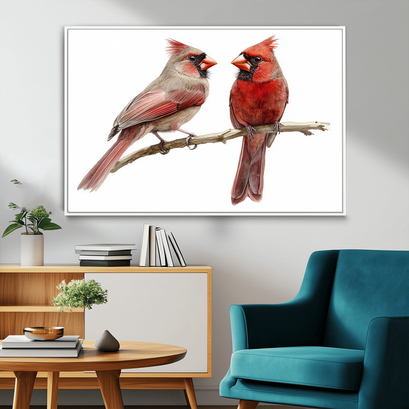 MGV-FC-36X24 - Cardinal Bird Canvas Wall Art - Male and Female Cardinal Print - Abstract Bird Wall Decor for Home -