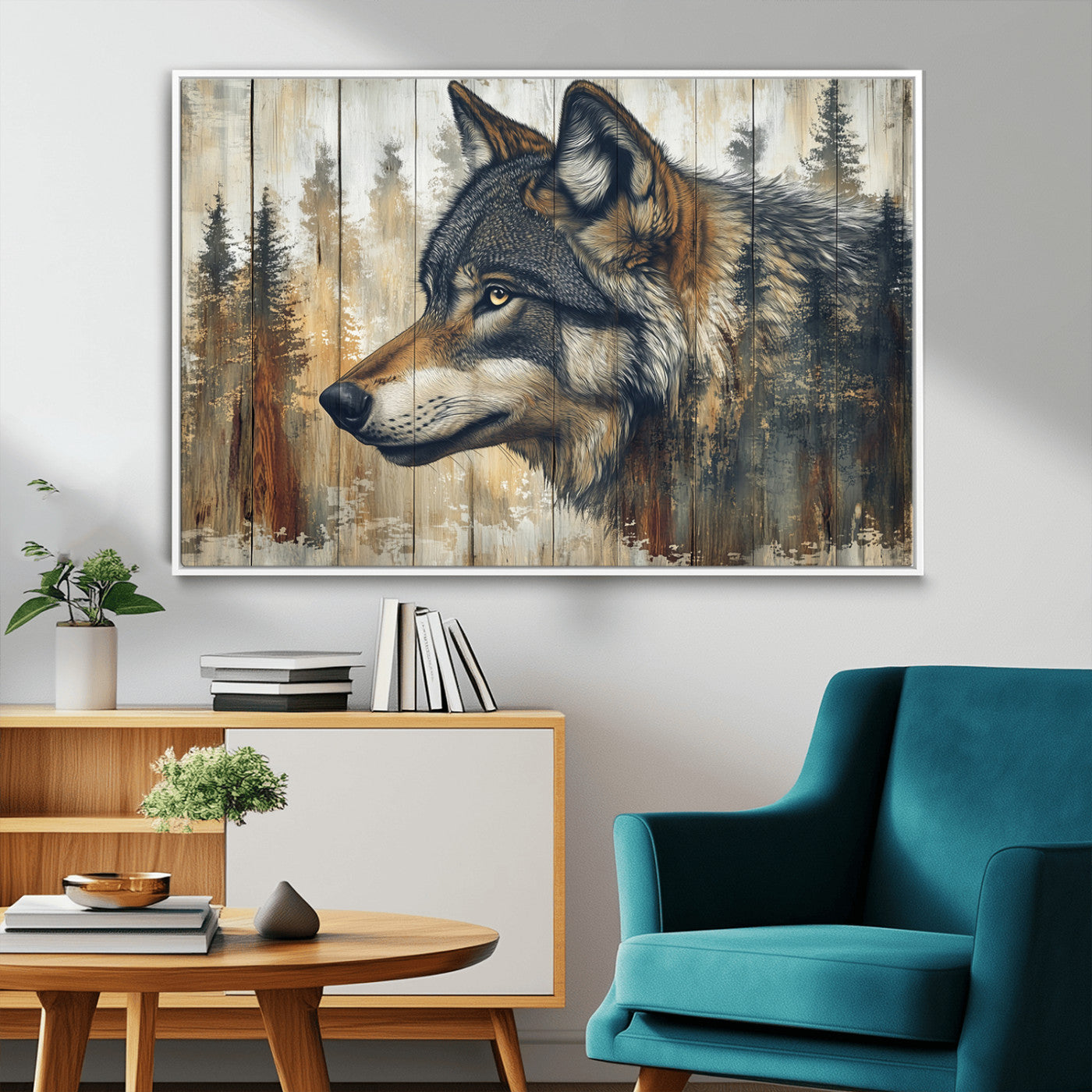 MGV-FC-36X24 - Rustic Wolf Wall Art Canvas Print, Vintage Woodland Wolf Wall Art