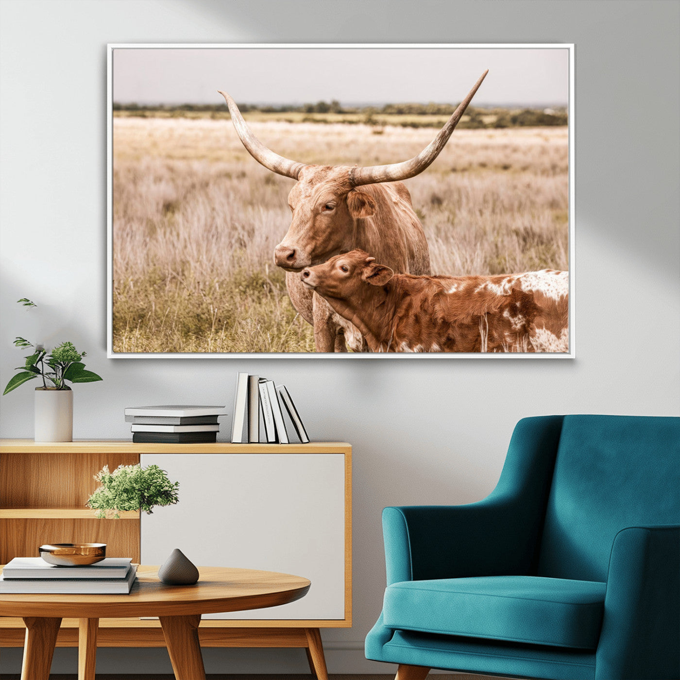 MGV-FC-36X24 - Texas Longhorn Cow Wall Art Canvas Print for Farmhouse Wall Art, Texas Decor, Western Wall Art Print