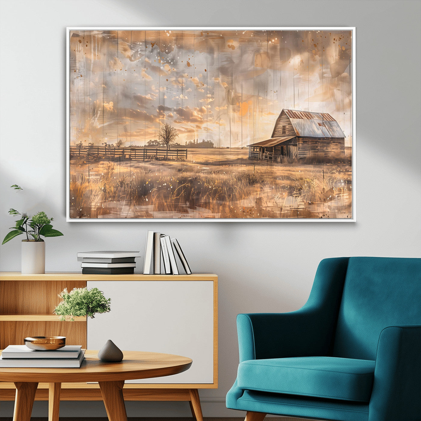 MGV-FC-36X24 - Rustic Farmhouse Wall Art Canvas Print | Barn and Field Canvas Print | Vintage Country Landscape