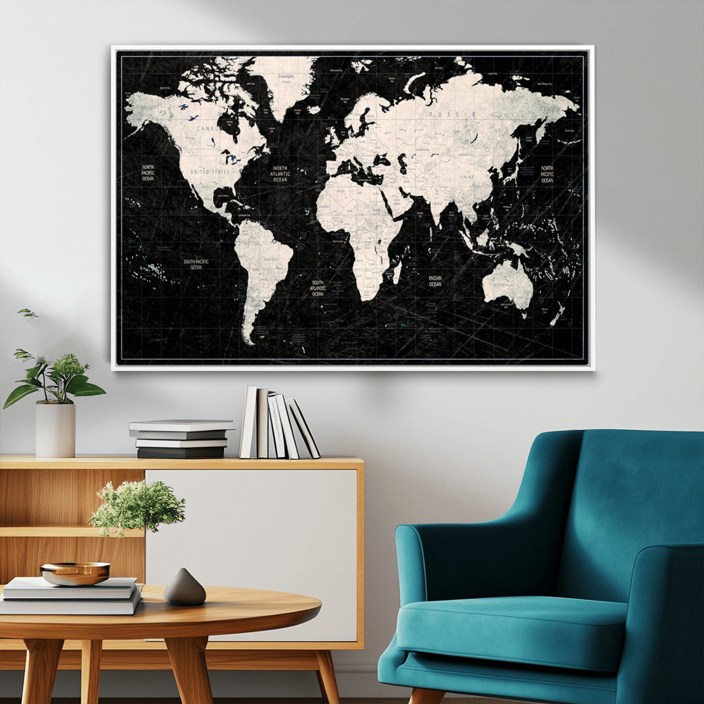MGV-FC-36X24 - Push Pin World Map Canvas Print – Framed Wall Art for Couples to Track Their Travels – Anniversary
