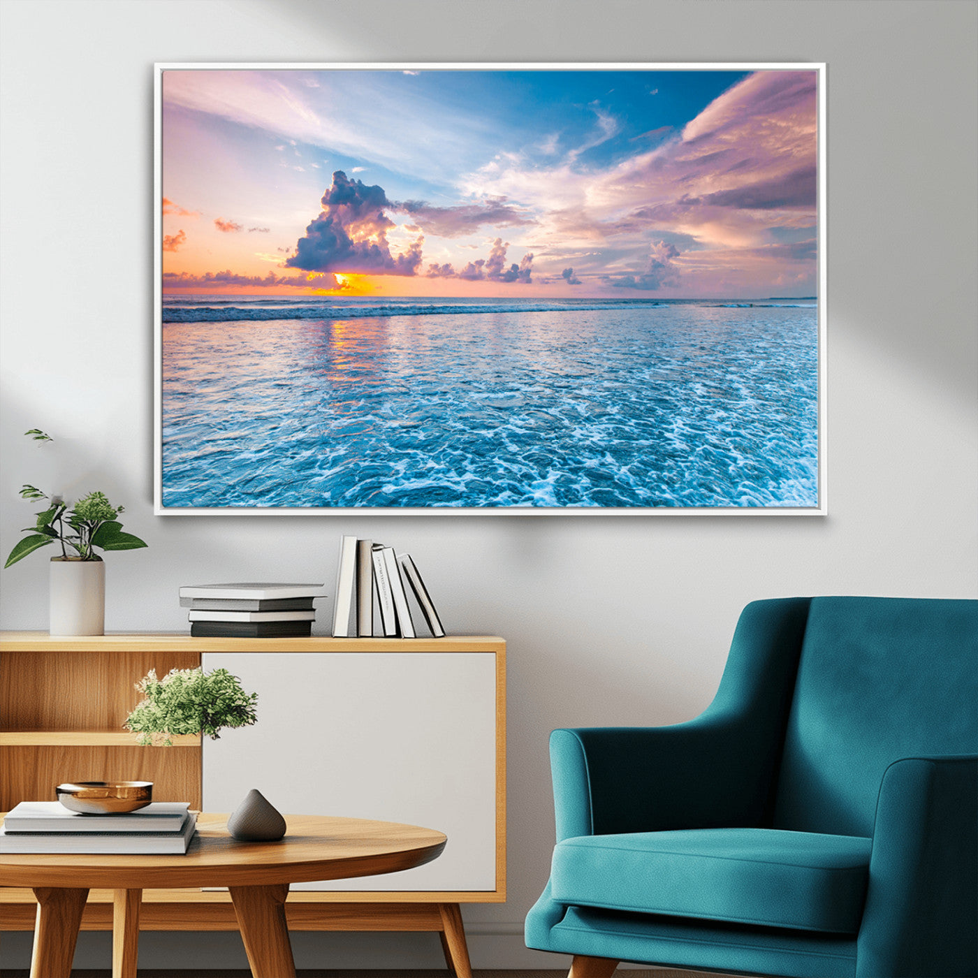MGV-FC-36X24 - Ocean Sunset Canvas Wall Art Print - Tranquil Seascape with Vibrant Sky and Rolling Waves Canvas