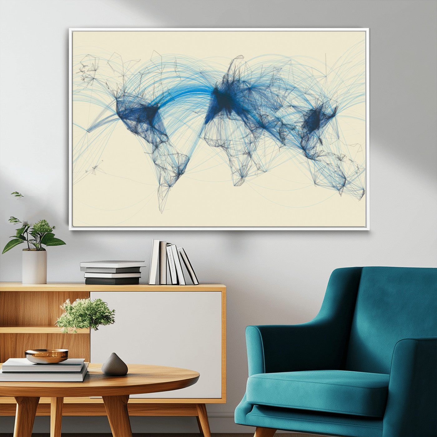 MGV-FC-36X24 - Flight Routes Map art Air Traffic Avi World Map with Blue Connections Canvas Wall Art – Modern