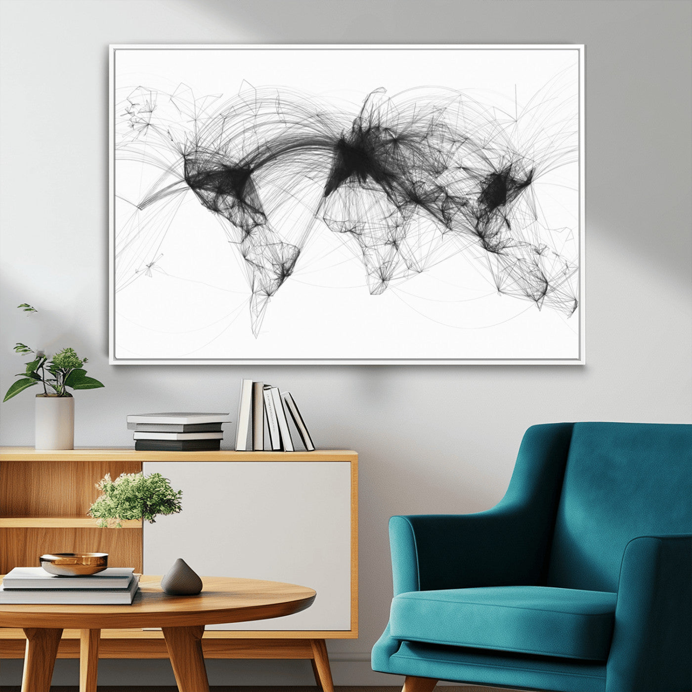 MGV-FC-36X24 - Flight Routes Air Traffic Map Canvas Wall Art - Framed - Ready to Hang
