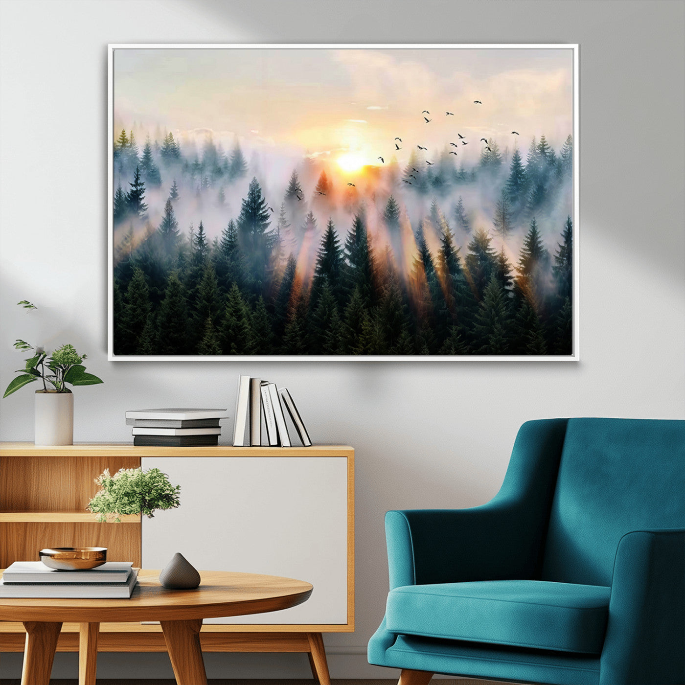 MGV-FC-36X24 - Abstract Forest Wall Art - Serene Nature Canvas Print with Misty Forest Design for Modern Home or