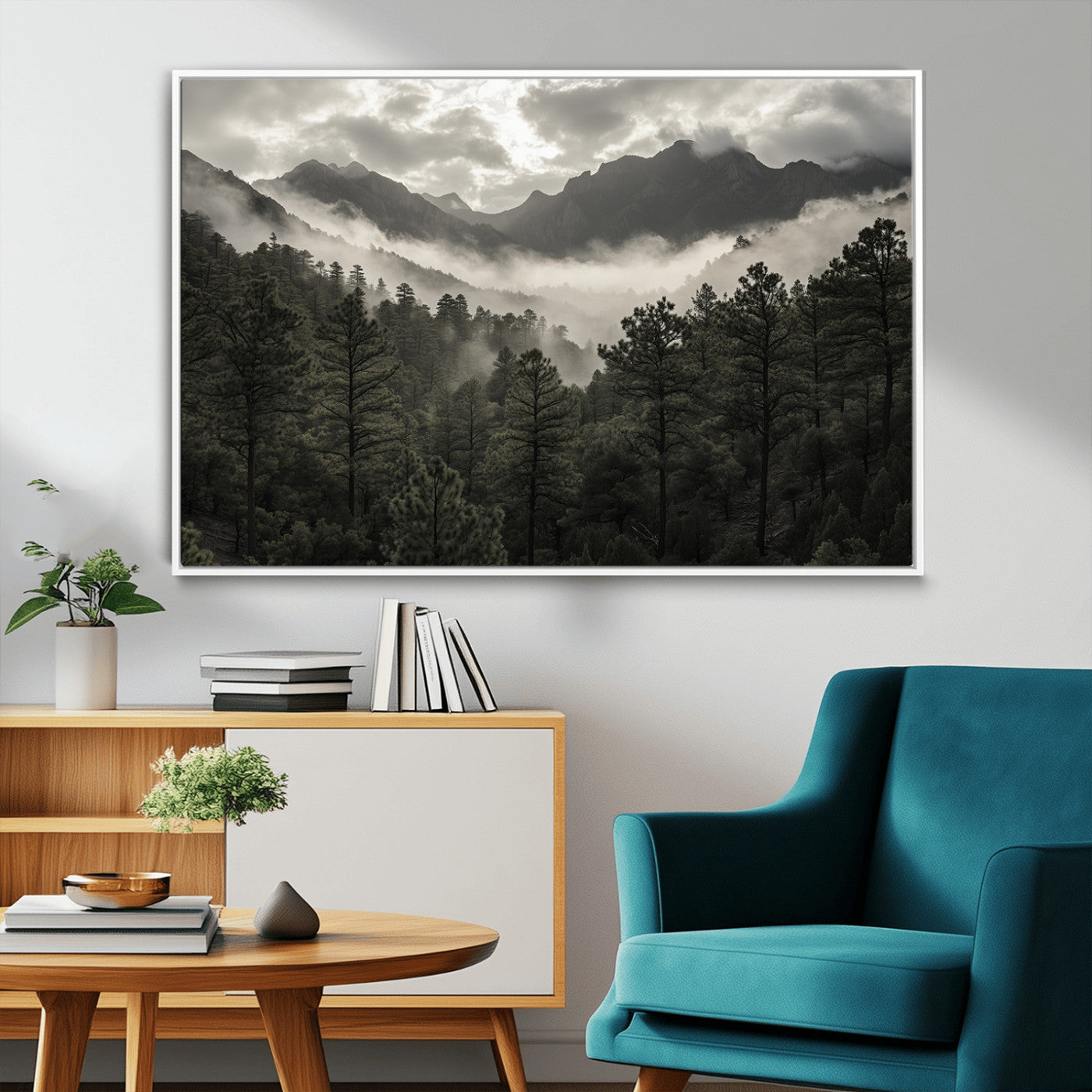 MGV-FC-36X24 - Misty Mountain Forest Wall Art – Canvas Print of Cloudy Peaks, Tranquil Pines, Enchanted Landscape, Majestic Nature Decor for Home or Office