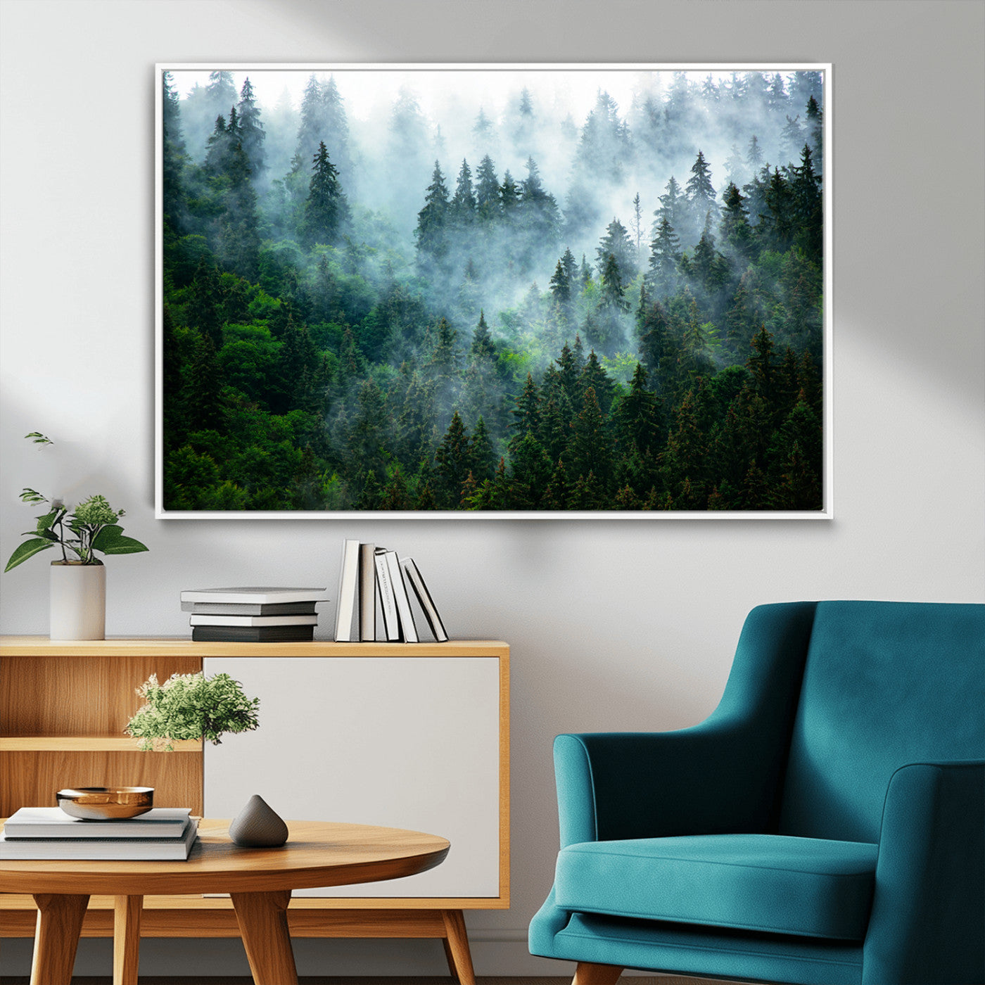 MGV-FC-36X24 - Misty Forest Art Wall Art Canvas Print, Framed Foggy Mountain Art Art Picture Print, Scenic Wall