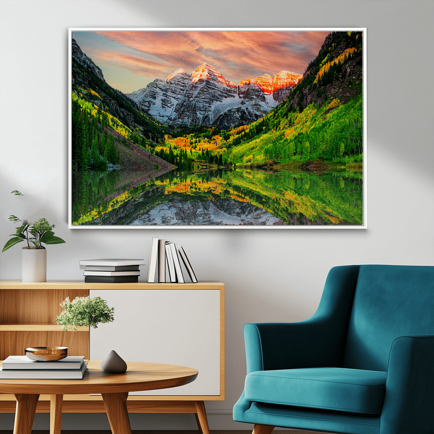 MGV-FC-36X24 - Maroon Bells Lake Wall Art Canvas Print – Majestic Colorado Mountain Landscape, Autumn Reflection,
