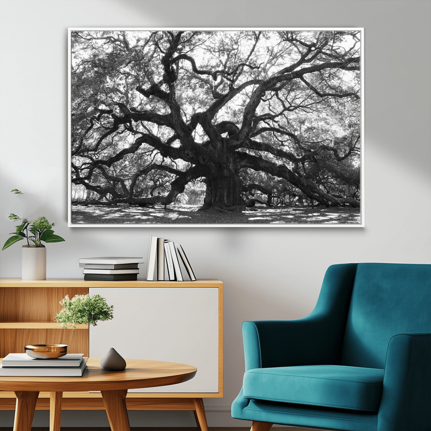 MGV-FC-36X24 - Ancient Oak Wall Art Canvas Print, Framed Twisted Branches Art Picture Print, Gnarled Tree Perfect Moody Nature Decor Artwork