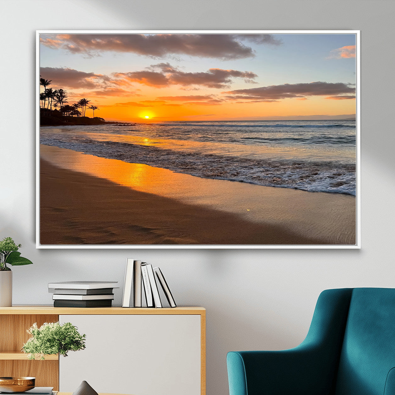 MGV-FC-36X24 - Sunset Glow Wall Art – Canvas Print of Ocean Breeze, Golden Sand, Tropical Palm Silhouettes, Tranquil Waves, Beach Nature Decor for Home
