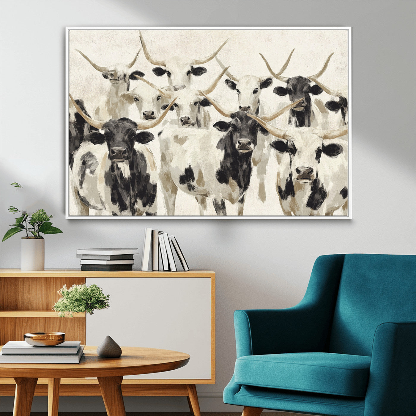 MGV-FC-36X24 - Longhorn Texas Cow Drawing Abstract Wall Art Canvas Print for Farmhouse Decor, Texas Bull Printing