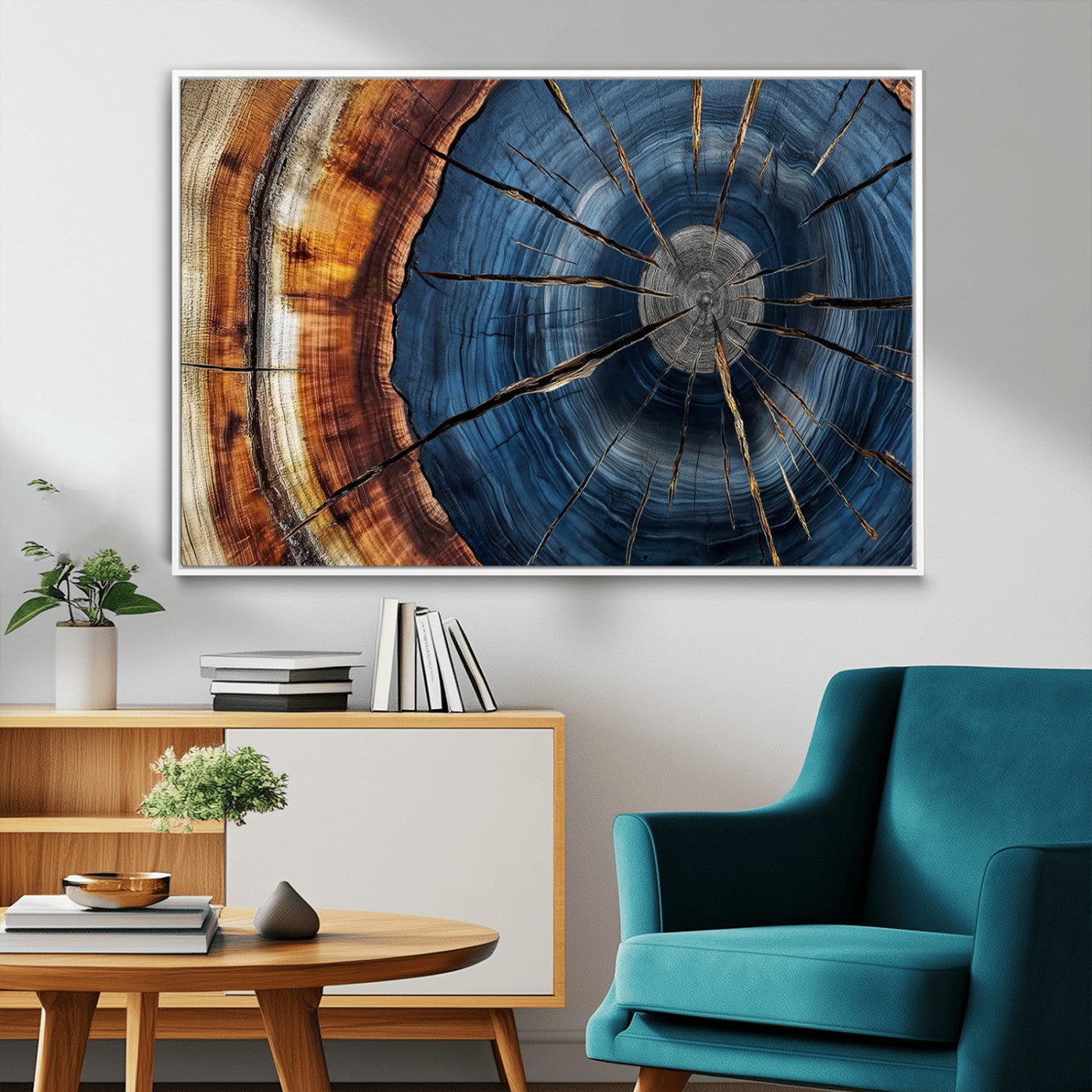 MGV-FC-36X24 - Framed Abstract Tree Ring Wall Art Print, Natural Rustic Wood Texture Canvas Print, Wood Tree Stump