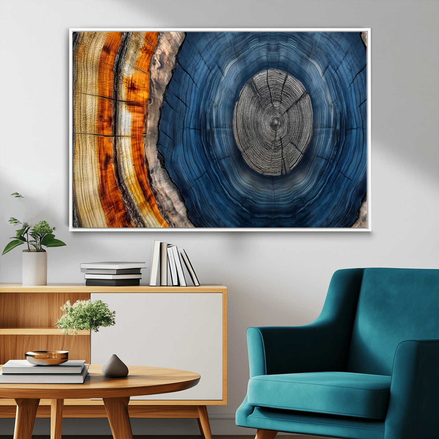 84489410-MGV-CV-36X24-Abstract Framed Tree Rings Wall Decor, Wood Grain Rings Artwork Print, Nature Woodland Modern Wall Decor for Barn Wall, Farmhouse Decor
