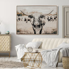 Texas Longhorn Wall Art Canvas Print, Framed Speckled Cow Art Picture Print, Horned Cattle Perfect Rustic Western Decor Artwork