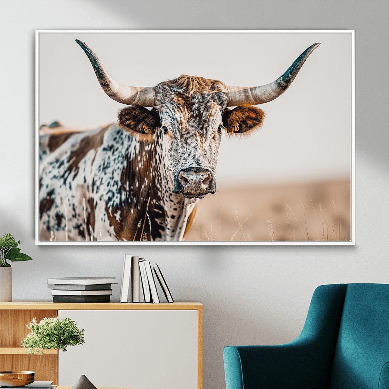 70414966-MGV-FC-36X24 - Majestic Longhorn Wall Art – Canvas Print of Strong Stance Intricate Fur & Sharp Horns Rustic Elegance & Timeless Wild Beauty Decor for Living Room, Office or Bedroom