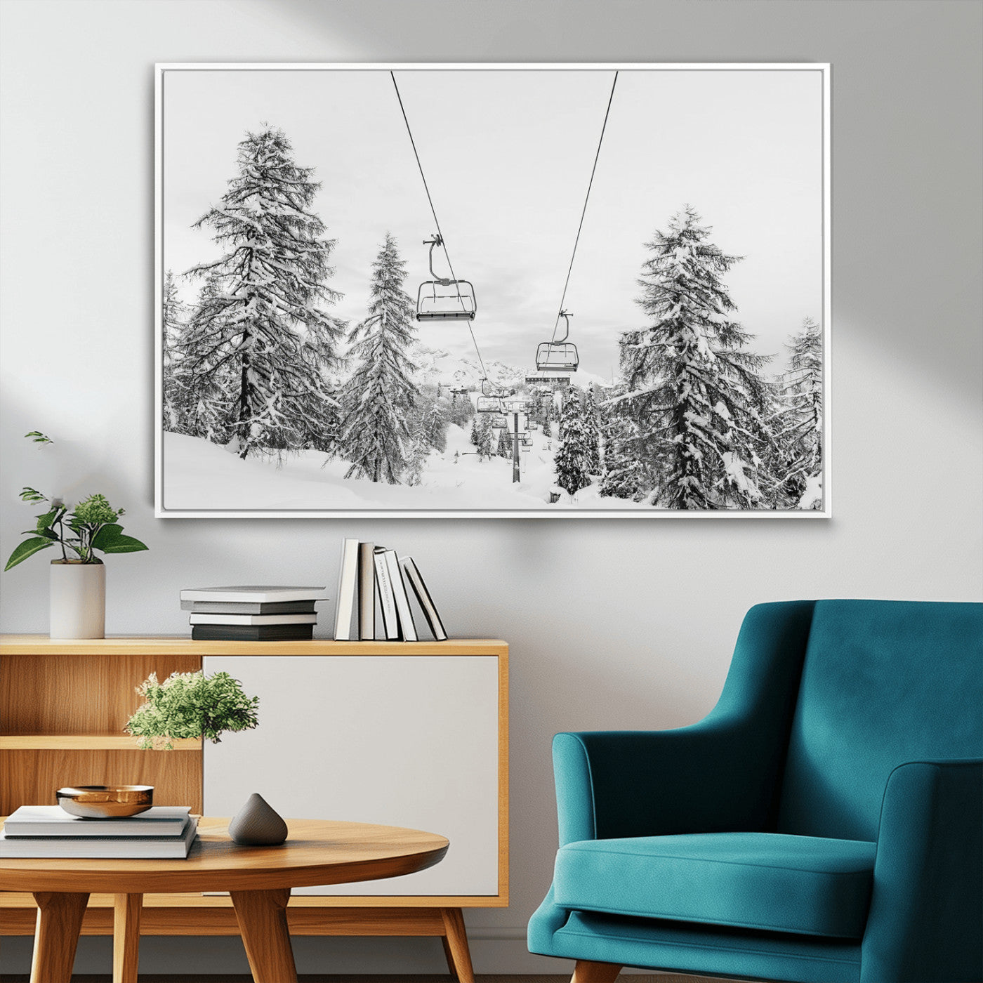 MGV-FC-36X24 - Wall Art Canvas Print Winter Chairlift Views Silent Snow-Covered Pines Mountain Calm Serenity Frozen