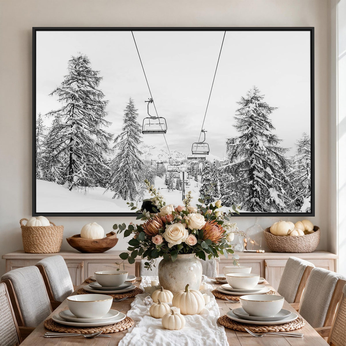 55003599D-MGV-CV-24X16 - Ski Lift Wall Art | Framed Snowy Mountain Canvas Artwork
