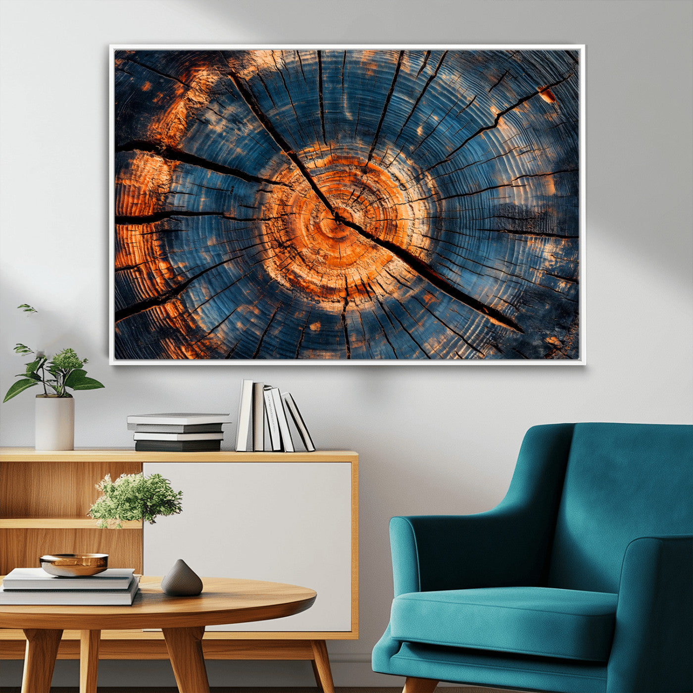 MGV-FC-36X24 - Burnt Wood Wall Art Canvas Print, Framed Aged Timber Art Picture Print, Rustic Tree Slice Perfect Rustic Decor Artwork