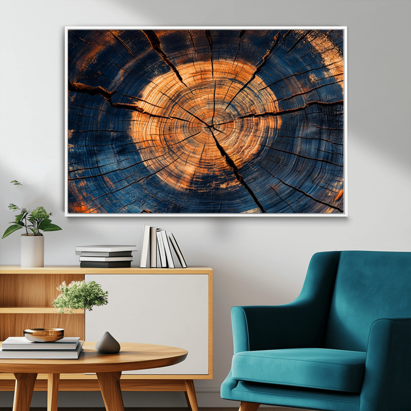 MGV-FC-36X24 - Burnt Wood Wall Art Canvas Print, Framed Aged Timber Art Picture Print, Rustic Tree Slice Perfect Rustic Decor Artwork