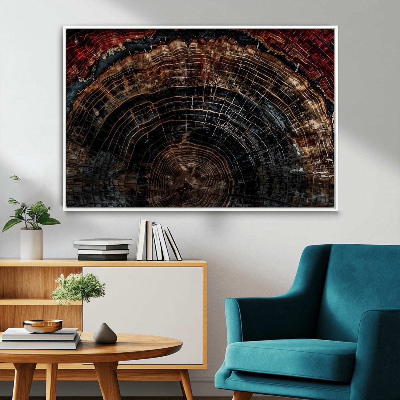 MGV-FC-36X24 - Dark Wood Ring Wall Art Canvas Print, Framed Abstract Wood Tree Art Picture Print, Rustic Tree Slice Perfect Rustic Decor Artwork
