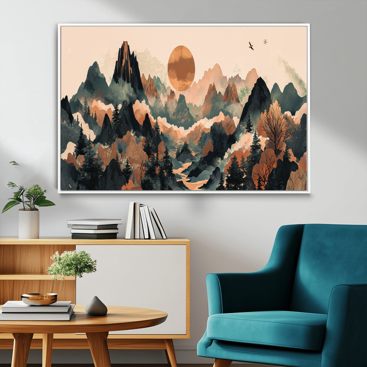 MGV-FC-36X24 - Wood Mountain Landscape Wall Art Canvas Print, Framed Sunset Hills Art Picture Print, Abstract Nature Perfect Boho Decor Artwork
