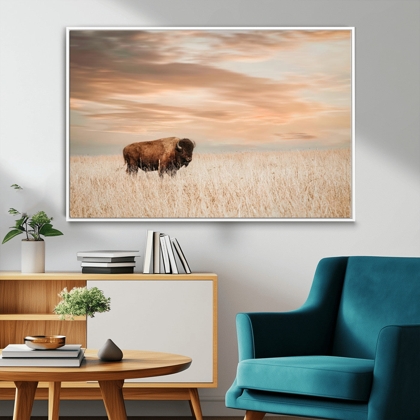 MGV-FC-36X24 - Bison Wall Art Canvas Print, Framed Buffalo Art Picture Print, Western Prairie Perfect Rustic Decor Artwork