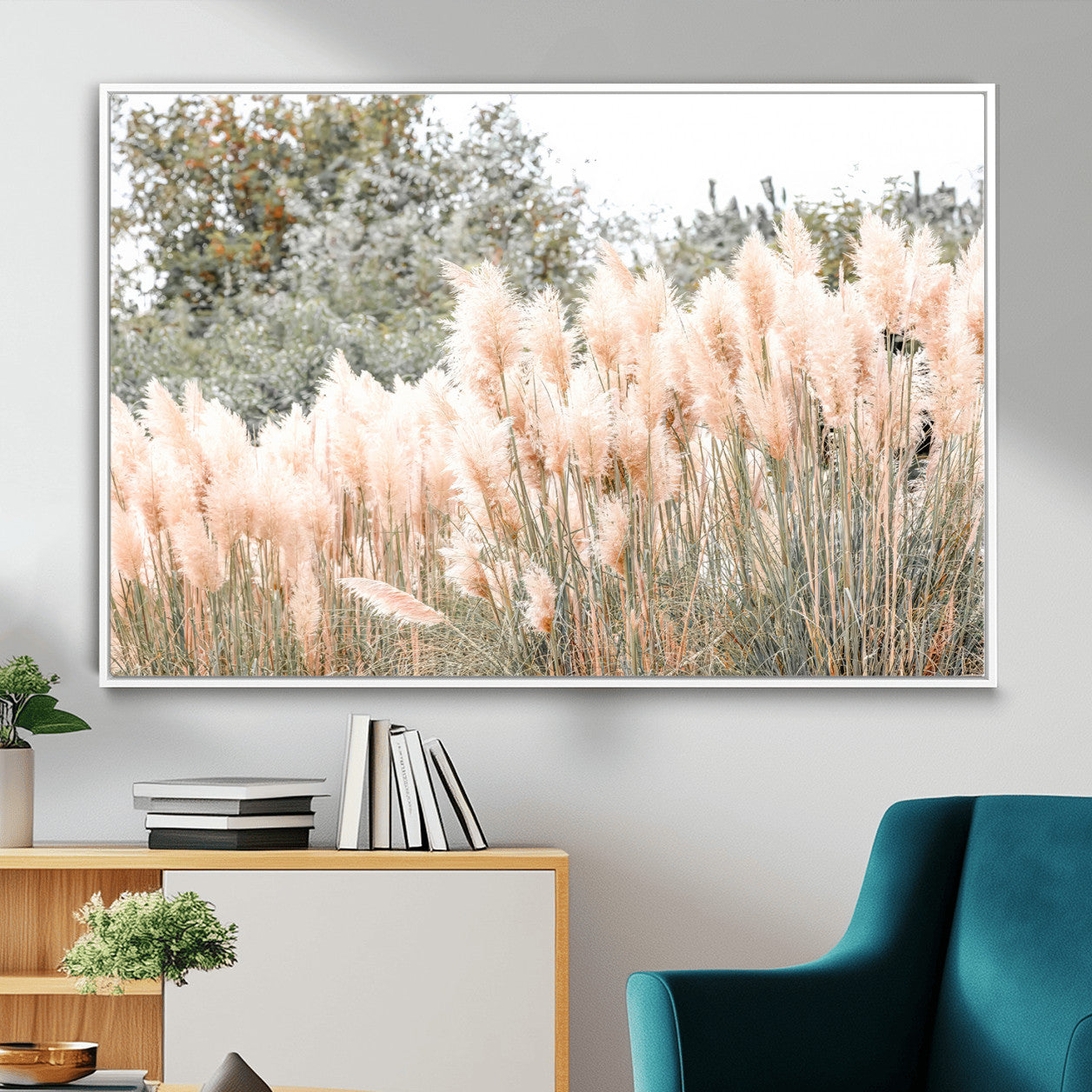 21826392-MGV-CV-36X24 - Pampas Grass Wall Art – Soft Blush Hues and Natural Texture Canvas Print, Serene Outdoors & Botanical Charm for Living Room or Nature Decor