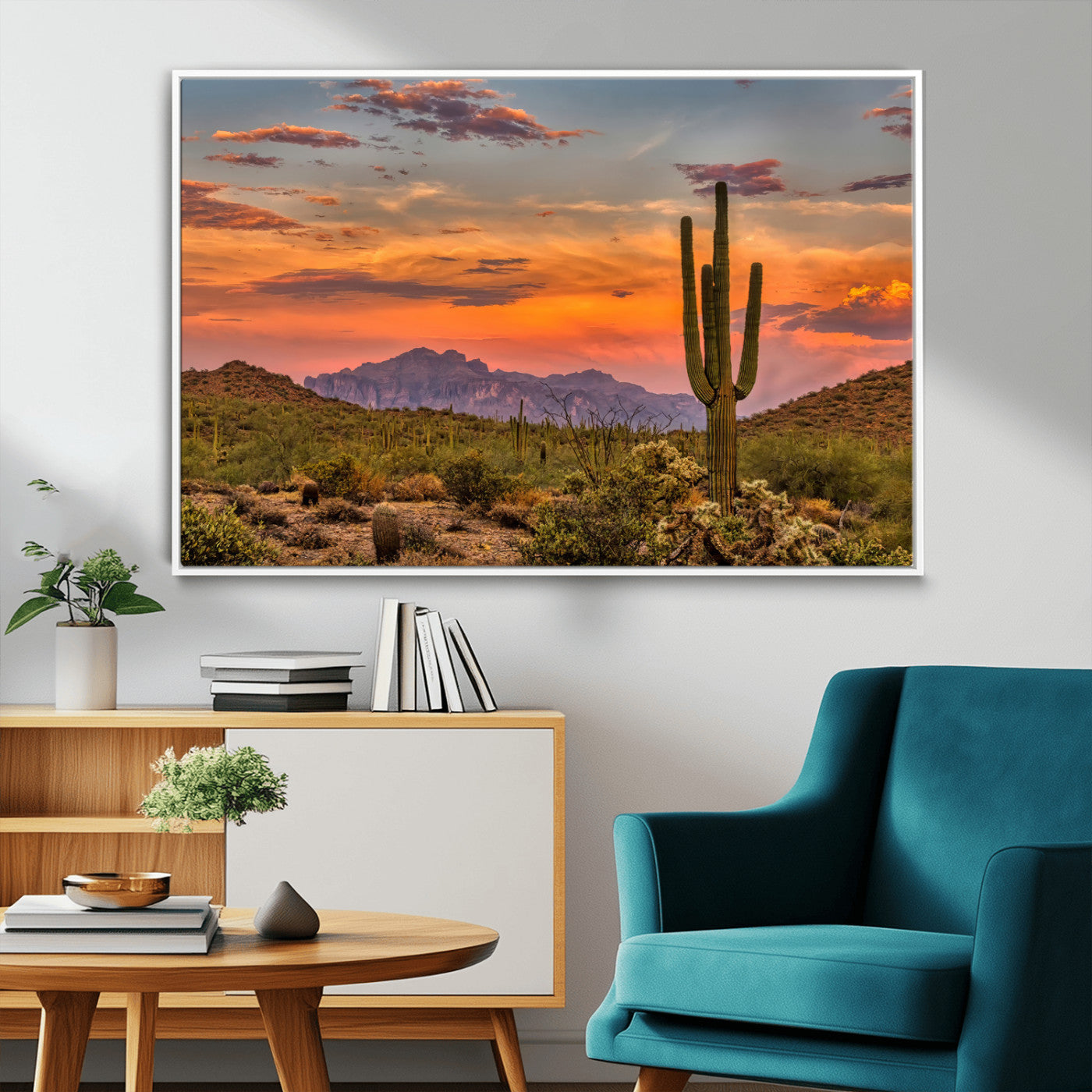 MGV-FC-36X24 - Saguaro Cactus Wall Art Canvas Print, Framed Arizona Sunset Art Picture Print, Sonoran Desert Perfect Southwestern Boho Decor Artwork