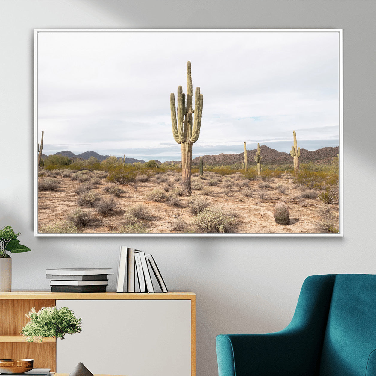 MGV-FC-36X24 - Saguaro Cactus Wall Art Canvas Print, Framed Desert Cactus Art Picture Print, Earthy Desert Perfect Southwestern Boho Decor Artwork