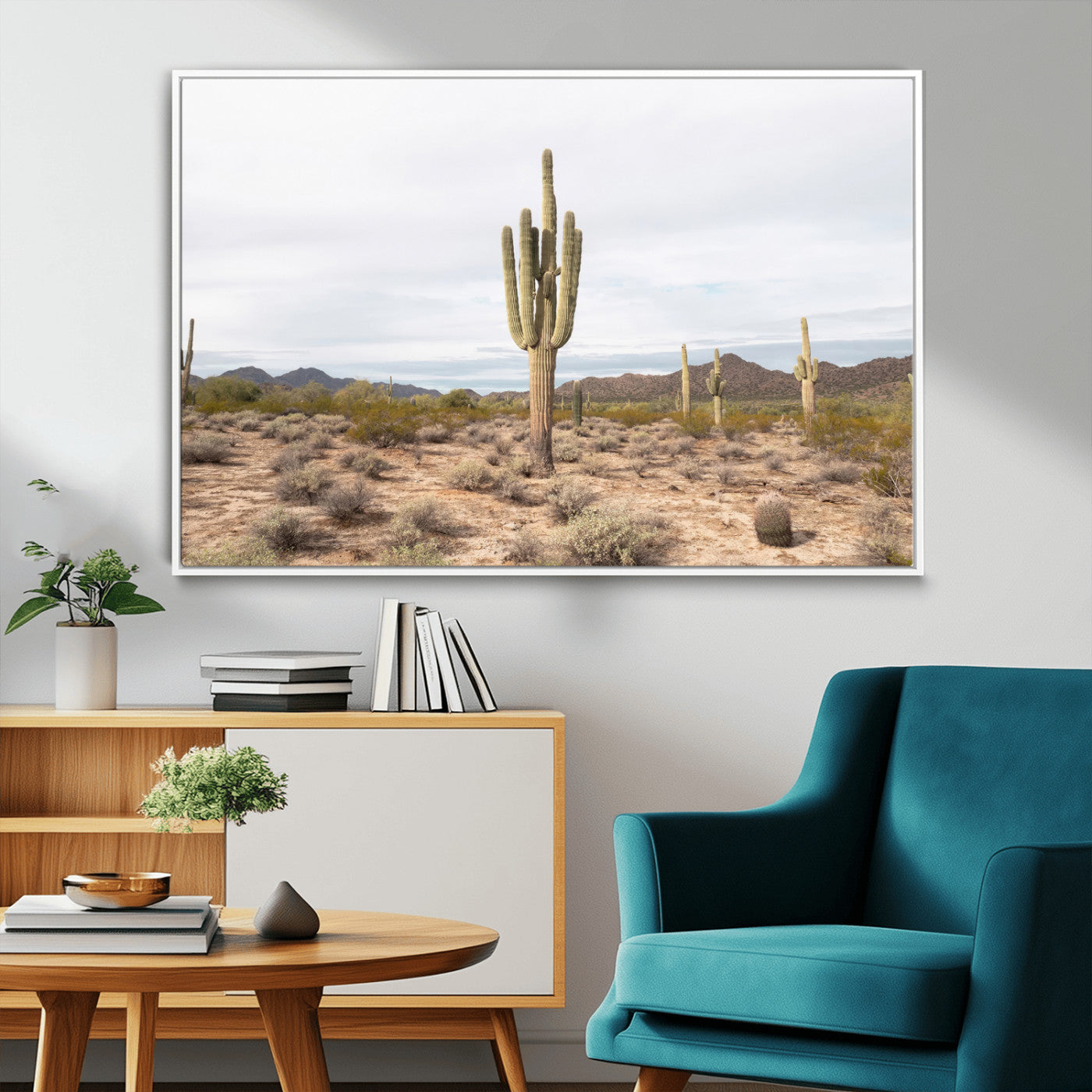 MGV-FC-36X24 - Saguaro Cactus Wall Art Canvas Print, Framed Desert Cactus Art Picture Print, Earthy Desert Perfect Southwestern Boho Decor Artwork