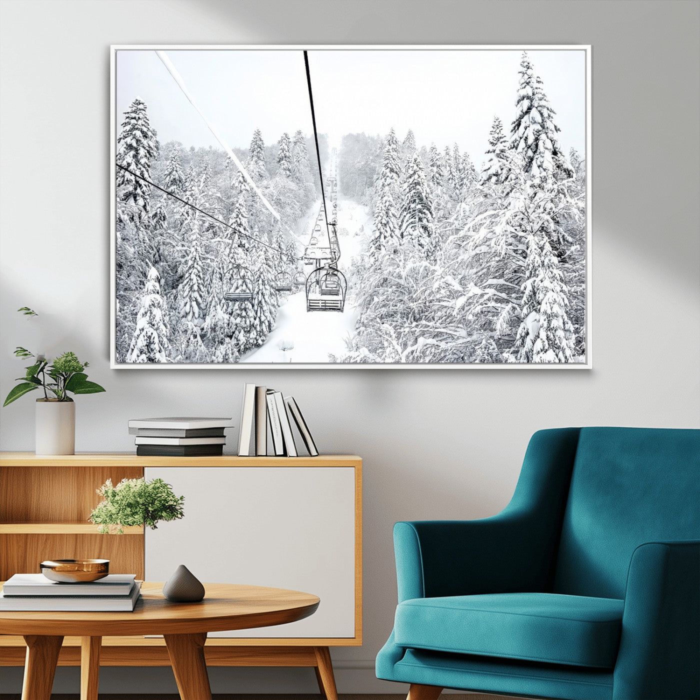 MGV-FC-36X24 - Winter Snow Ski Lift Wall Art Canvas Print Winter Trees Print