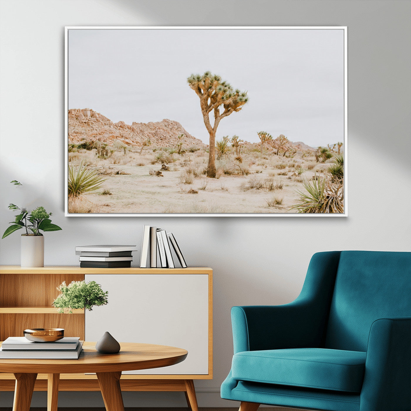 MGV-FC-36X24 - Joshua Tree Wall Art Canvas Print, Framed Neutral Desert Art Picture Print, Earthy Landscape Perfect Neutral Boho Decor Artwork