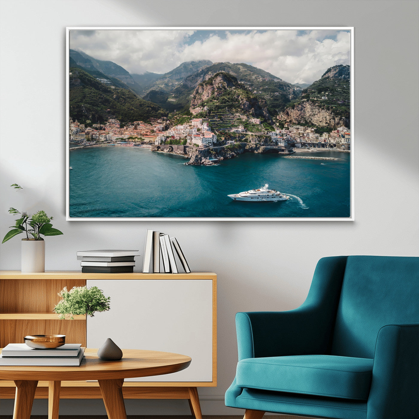 MGV-FC-36X24 - Amalfi Coast Wall Art Canvas Print, Framed Italy Travel Art Picture Print, Mediterranean Landscape Perfect Mediterranean Coastal Decor Artwork
