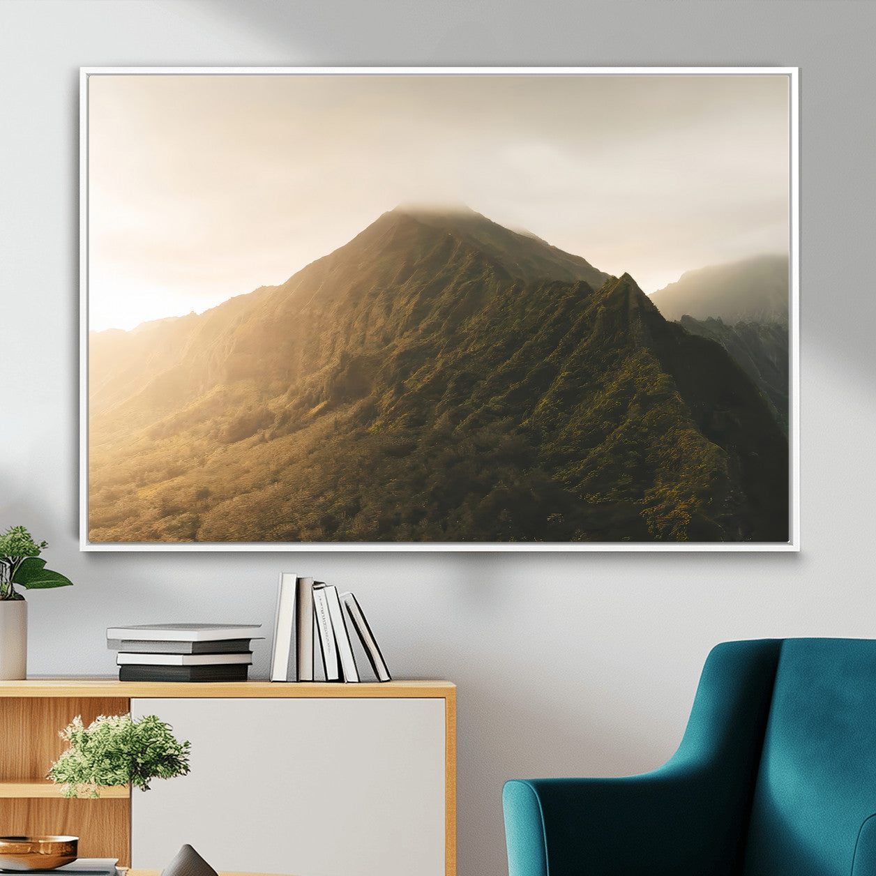 42338636-MGV-CV-36X24-Mountain Wall Art – Framed Sunset Landscape Canvas Artwork, Serene Nature Design, Rustic Decor for Home, Office