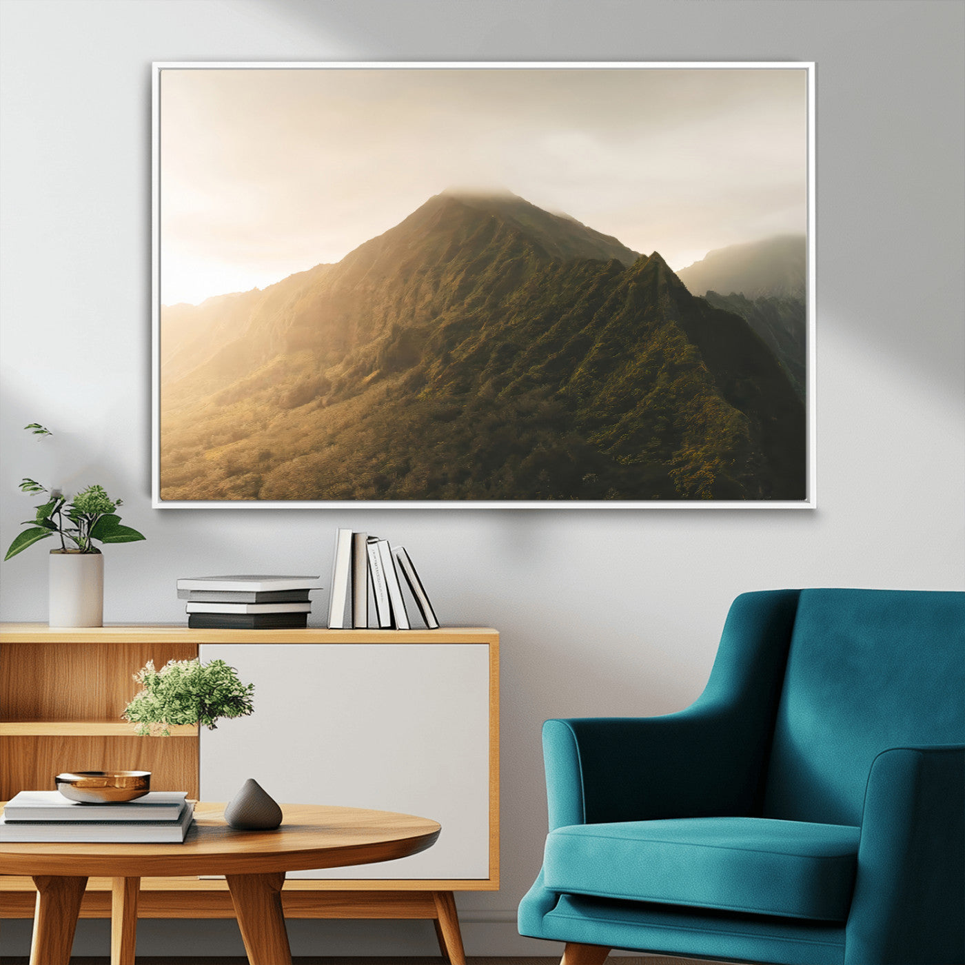 MGV-FC-36X24 - Golden Mountain Wall Art Canvas Print, Framed Misty Summit Art Picture Print, Rugged Landscape Perfect Moody Wilderness Decor Artwork