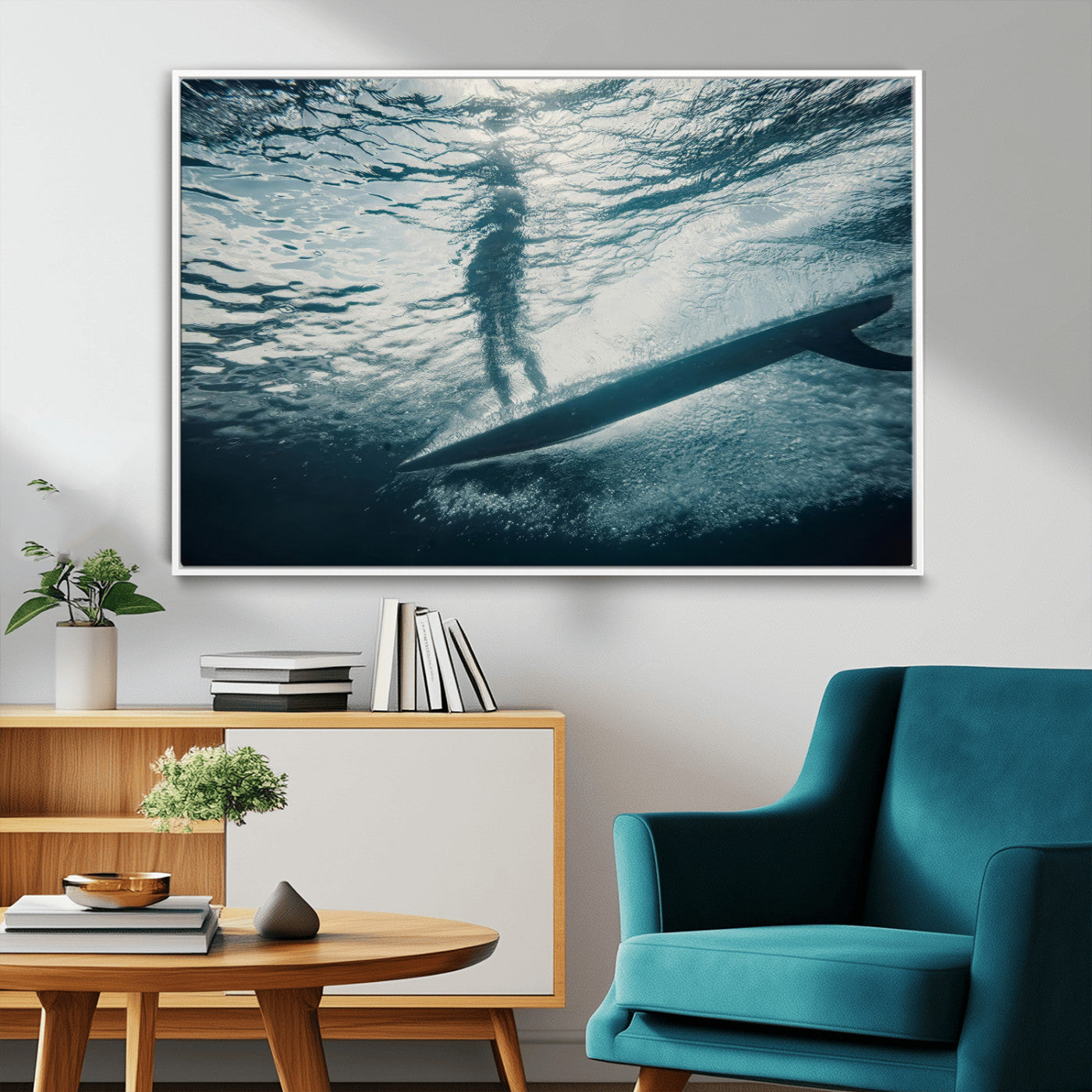 MGV-FC-36X24 - Submerged Surf Wall Art Canvas Print, Framed Underwater Perspective Art Picture Print, Ocean Surf Perfect Coastal Adventure Decor Artwork