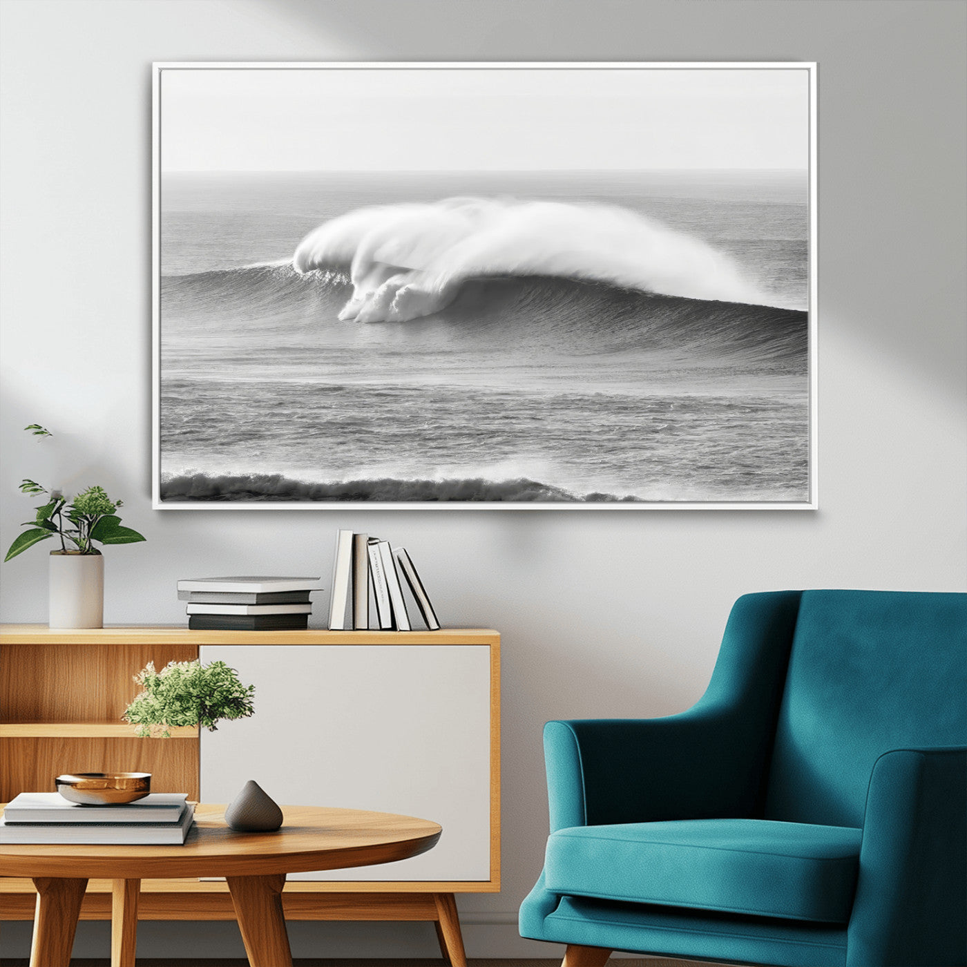MGV-FC-36X24 - Monochrome Seascape Wall Art Canvas Print, Framed Surf Wave Art Picture Print, Minimalist Ocean Perfect Moody Coastal Decor Artwork