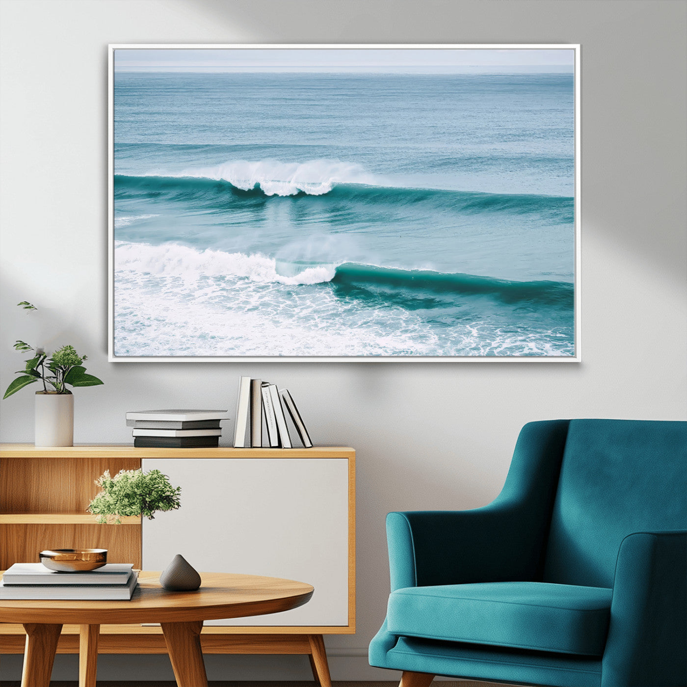 MGV-FC-36X24 - Ocean Swell Wall Art Canvas Print, Framed Surf Waves Art Picture Print, Blue Water Perfect Coastal Dynamic Decor Artwork